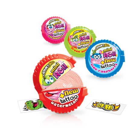 Žuvačka JohneBee Mini Roll + tetovačka